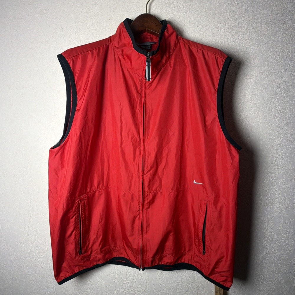 Nike Vintage Red Windbreaker Vest XXL Full Zip Lightweight Swoosh Y2K Mens